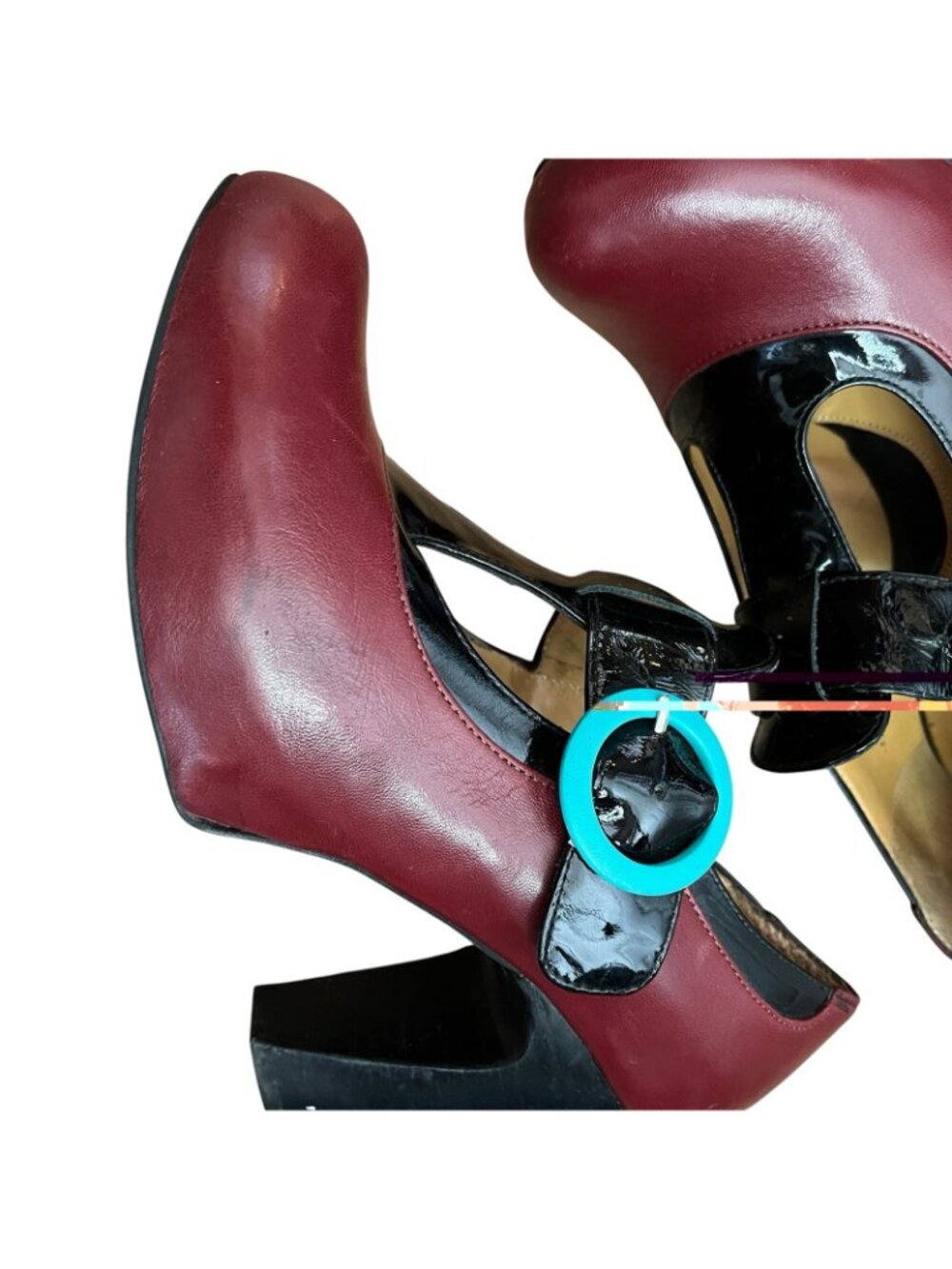 John Fluevog Arbus Leather T-Strap Heels In Red Women Sz 7.5 - Picture 5 of 15